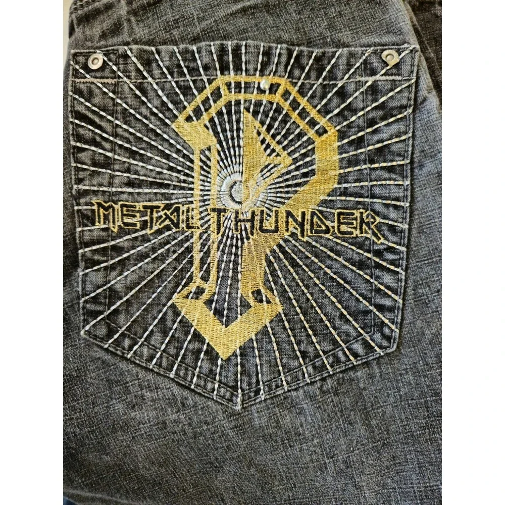 South Pole Metal Thunder Jeans 27x29 Black Rock Baggy Grunge Skater Embroidered